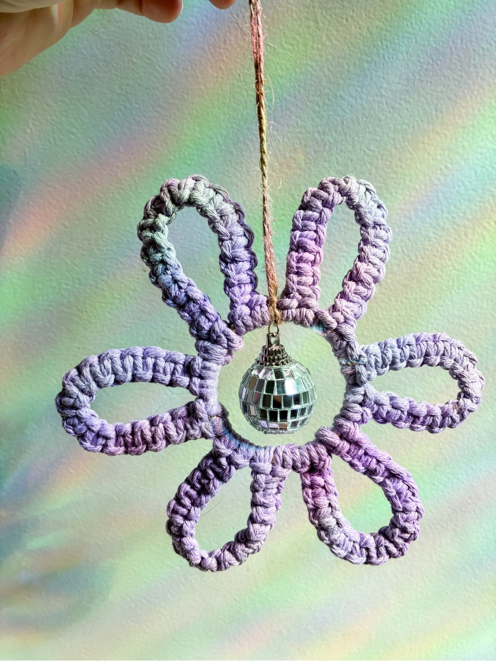 Handmade Lavender Macrame Flower Hanging Ornament